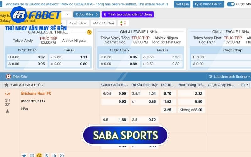 Saba Sports là điểm đến hàng đầu của đa số bet thủ tại nhà cái F8BET